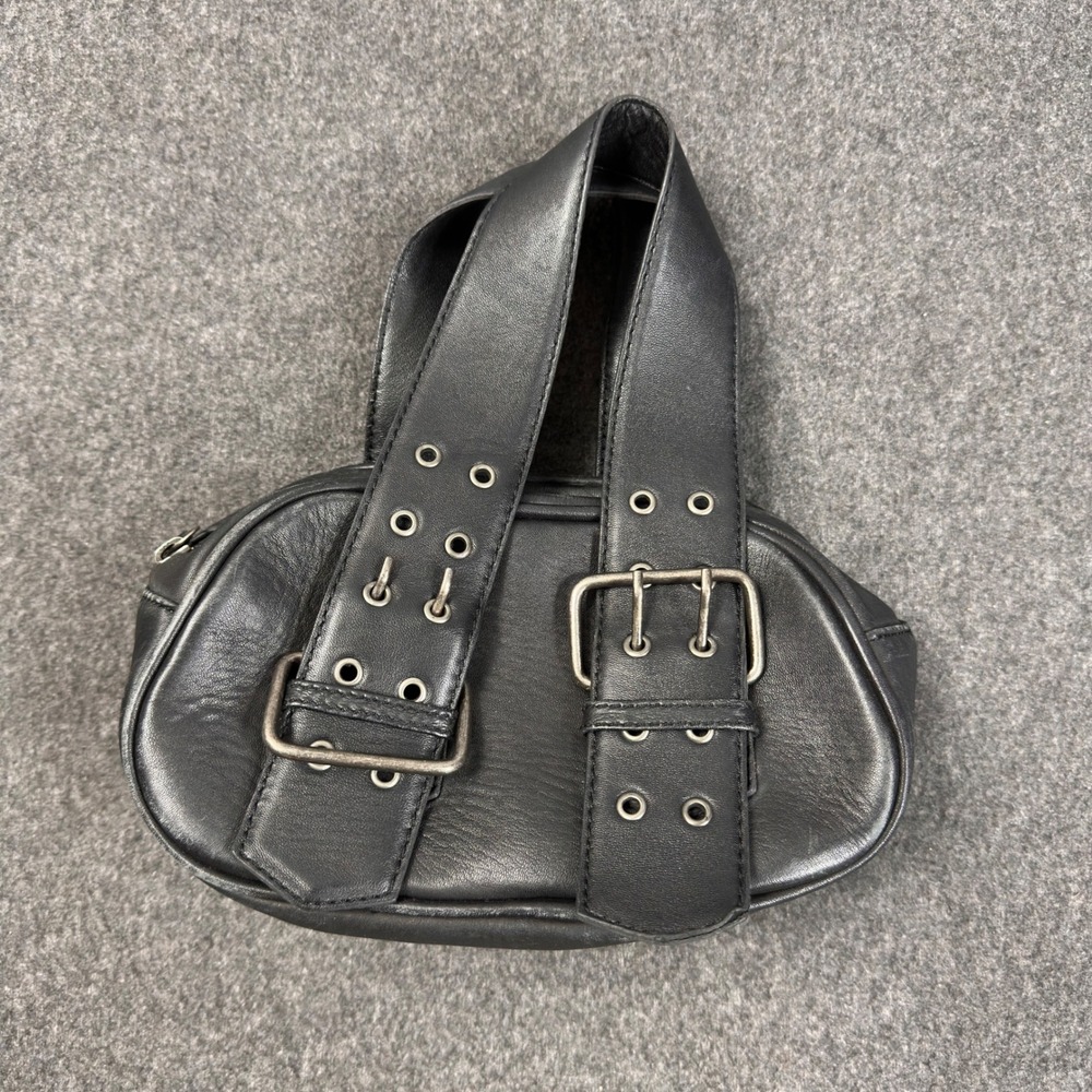 Free People Black Sheep Leather Mini Buckle Bowler Bag Moto Grommet Punk